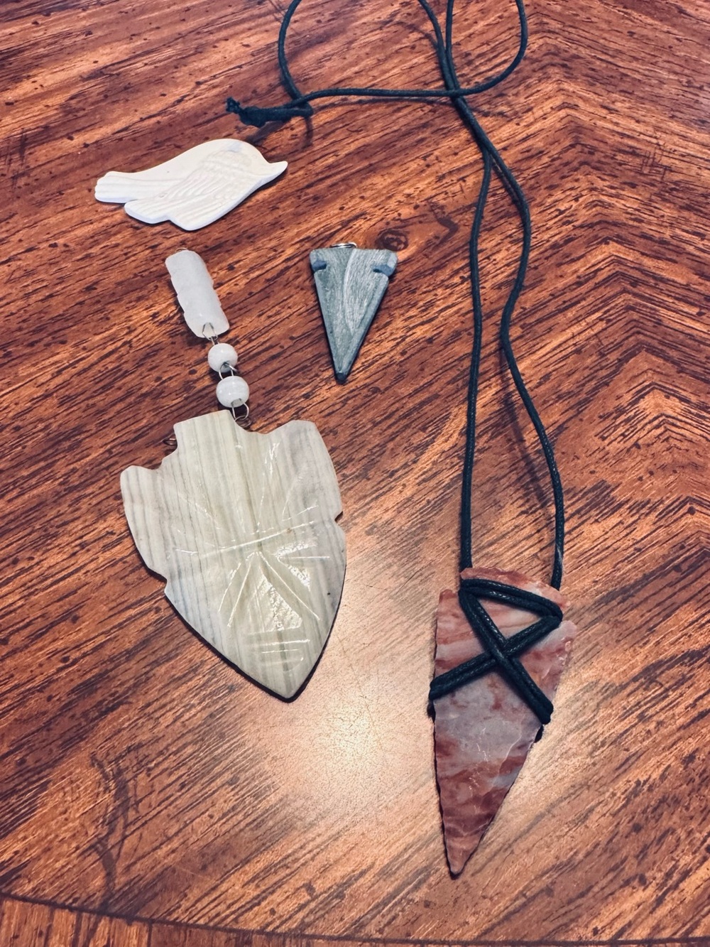 Handcrafted Arrowhead Stone Necklaces in Cream & Brown
